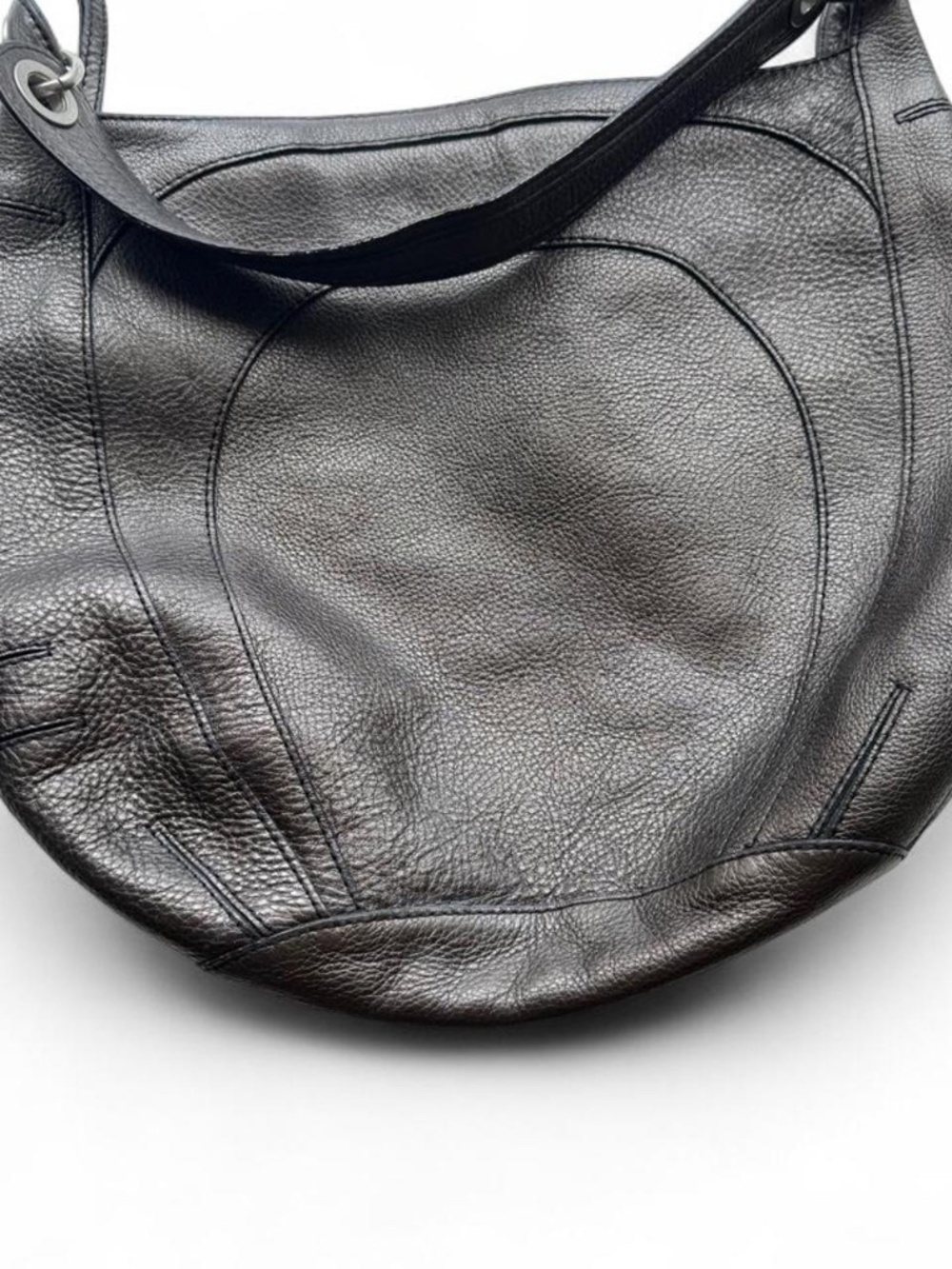 Banana Republic Metallic Charcoal Leather Slouchy Hobo Bag Y2K
